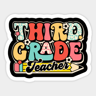 Retro Third Grade Teacher Flower Back To School For Boys Girl Sticker